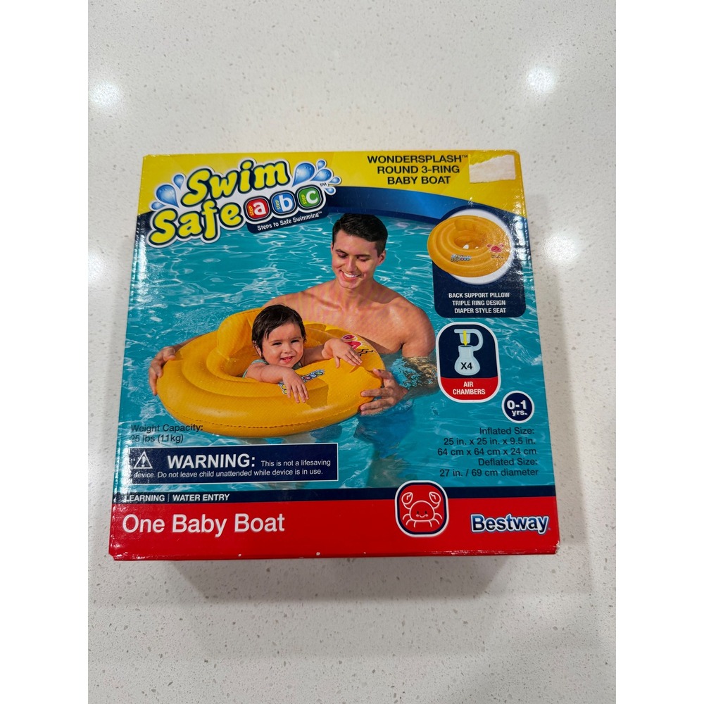 Bestway Swim Safe ABC Wondersplash Round 3Ring Baby Boat Inflatable Float Yellow